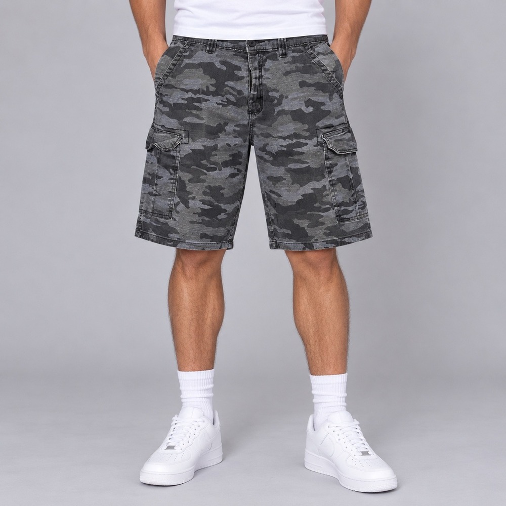 Company 81 Shorts Mens 32 Grey Camo Cargo Cotton Y2K Skate Baggy Streetwear